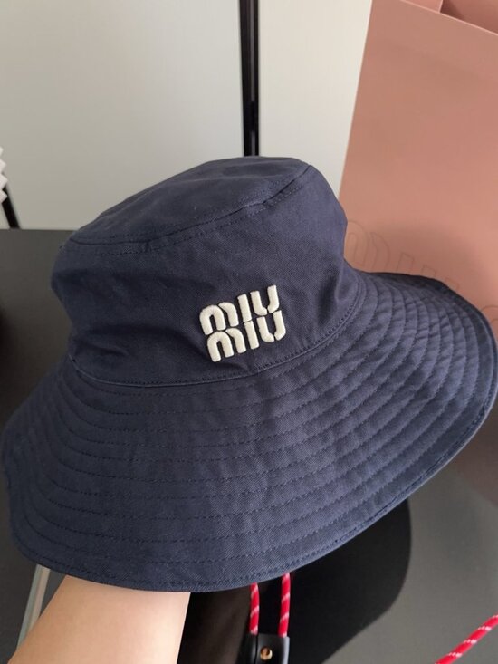 Miu Miu Navy Wide Brim Bucket Hat main image 6